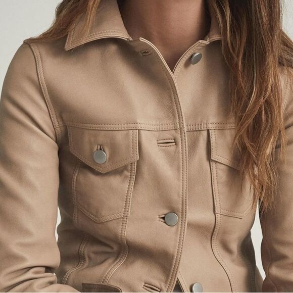 Reiss Leather trucker  Jacket - Picture 5 of 7